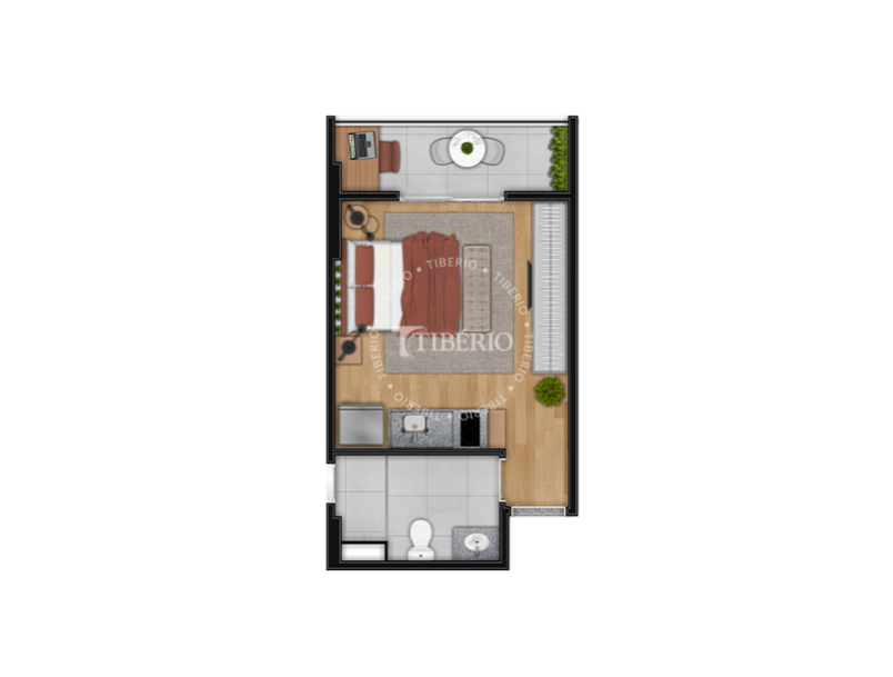 Planta studio 24,94 m² do Hub Belém