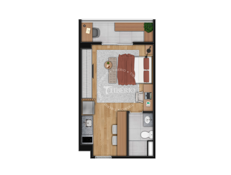 Planta studio 26,88 m² do Hub Belém