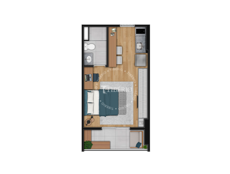 Planta studio 27,55 m² do Hub Belém