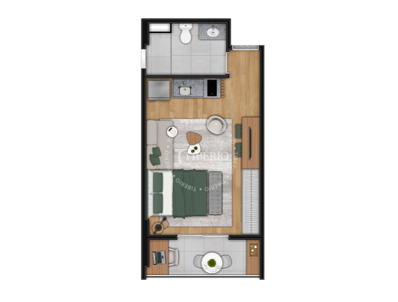 Planta studio 29,47 m² do Hub Belém