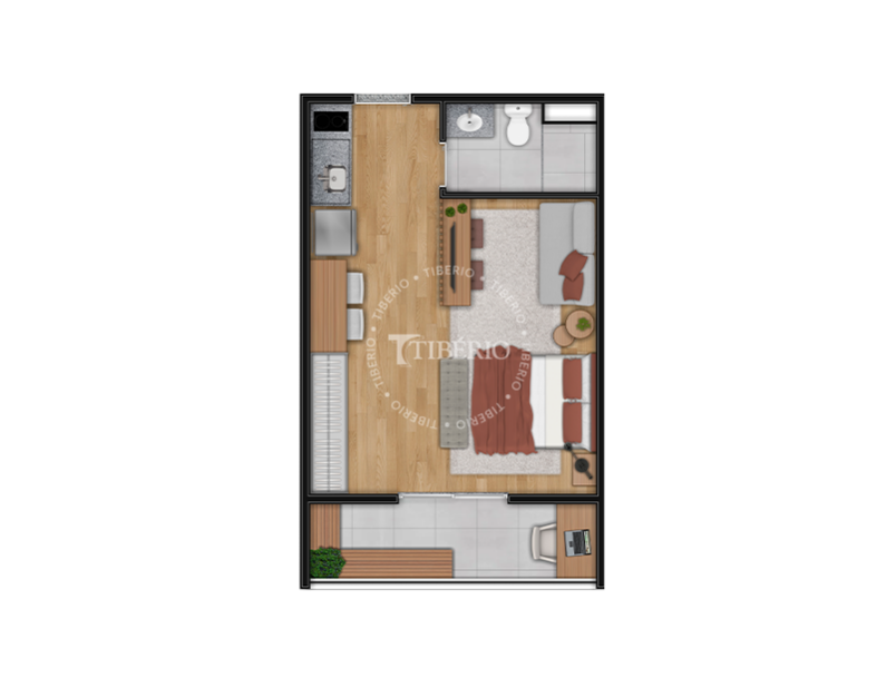 Planta studio 31,36 m² do Hub Belém