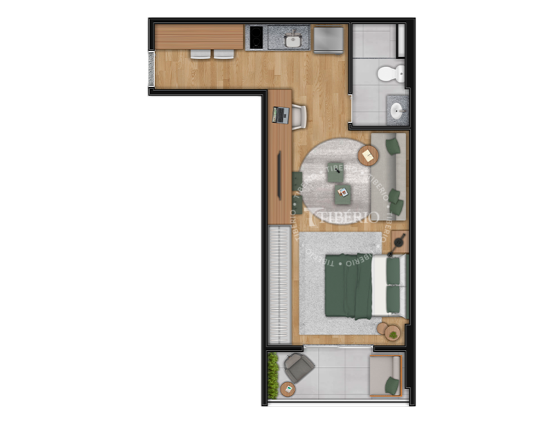 Planta studio 35,06 m² do Hub Belém