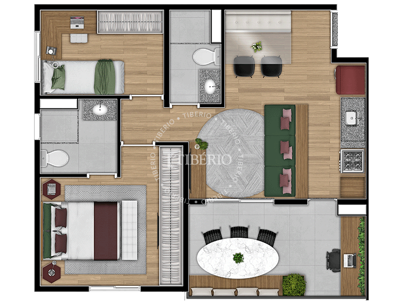 Planta de 2 dormitórios 52,73 m² do Max Belém