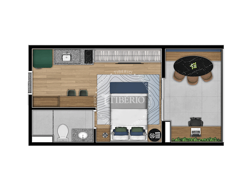 Planta studio 26,63 m² do Max Belém