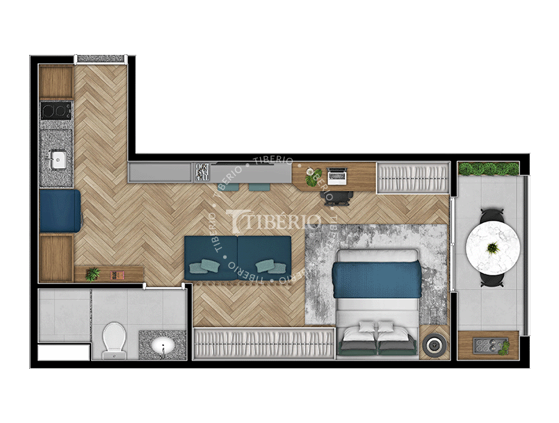 Planta serviço de moradia 34,07 m² do Max Belém